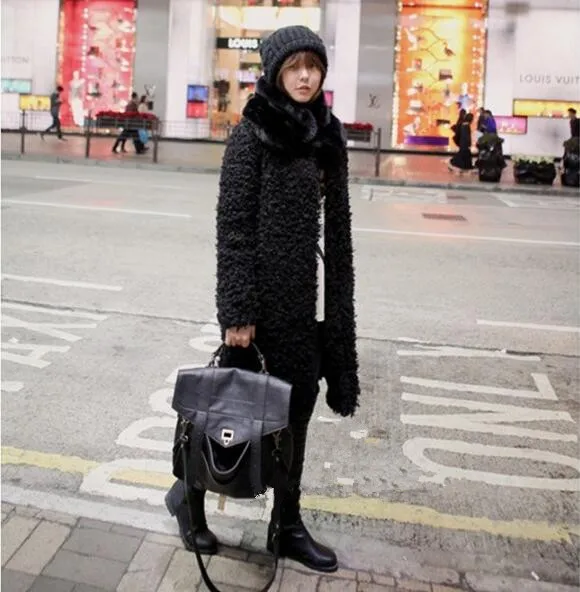 Moutons Hiver 2018 Garder Cercle Veste Outwear De Fourrure Poilu Noir Vintage Manteau O Cou Au Chaud Shaggy Faux Longue Bouclés Long Nouveau Corée Vêtements xwxq0Z7n6