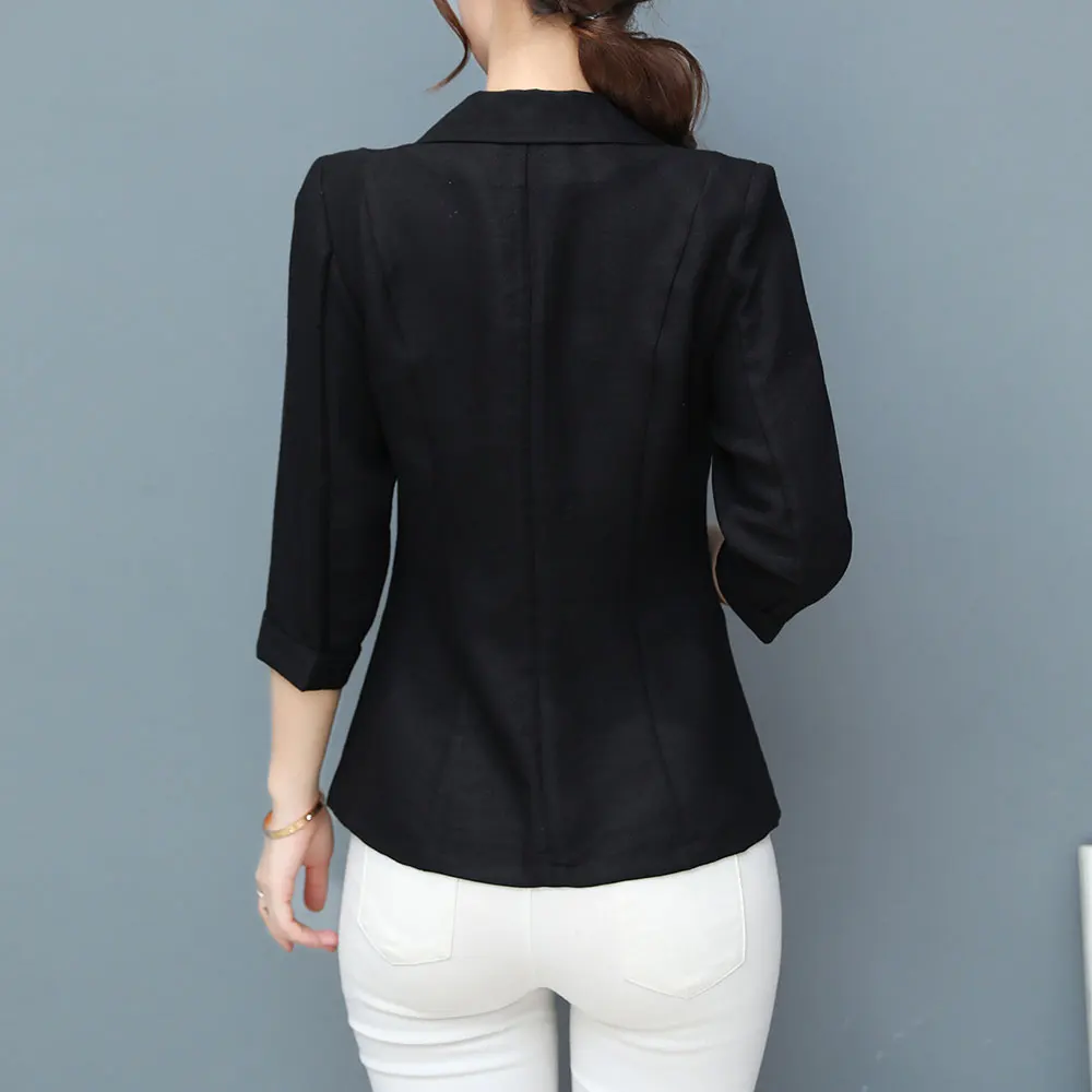 PinkyIsBlack 3/4 Sleeve Cotton Linen Ladies Blazer Women Suit jacket Female Feminine Blazer Summer Pink Blue White Black Blazer PinkyIsBlack 3/4 Sleeve Cotton Linen Ladies Blazer Women Suit jacket Female Feminine Blazer Summer Pink Blue White Black Blazer