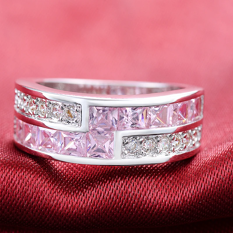 Elegant Pink CZ Cocktail Party Ring - Chic Women's Fashion Jewelry Accessory