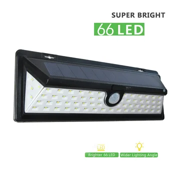 

Outdoor Waterproof 2835 SMD 66 LED Solar Power Light PIR Motion Sensor Security Wall Lamp with 3 Modes for Garden Pathway Yard