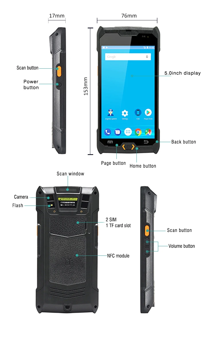 Прочный КПК 16 Гб Дата коллектор IP67 NFC считыватель карт ручной POS терминал для склада 1D 2D QR сканер штрих-кода C50