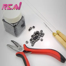 1 Набор микро-колец для наращивания волос 1 шт. плоскогубцы для удаления+ Тянущая игла+ Петля для нити+ 1000 шт. Силиконовые микро-кольца