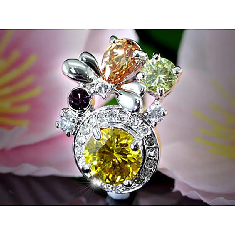 

Peacock Star 3 Carat Multi-Color Cubic Zirconia Ring use Austrian Crystal - CSR105