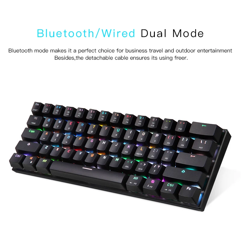  Motospeed CK62 Wireless Bluetooth Mechanical Gaming Portable 60% Keyboards 61Keys RGB Backlight Blu