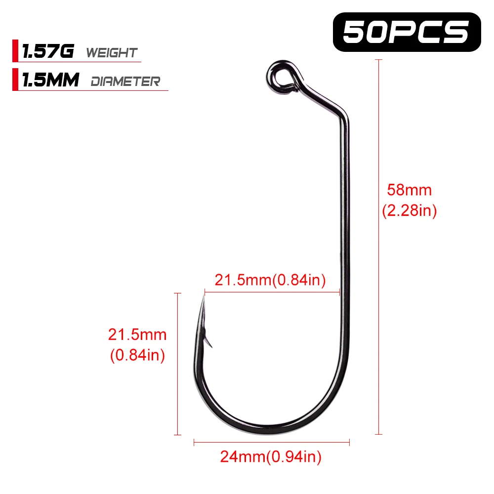 50pcs High Quality Jig Big Series Fishing Crank Hook Offset Jig Fishhook Saltwater Bass Worm Hooks Carp Fishing Tackle