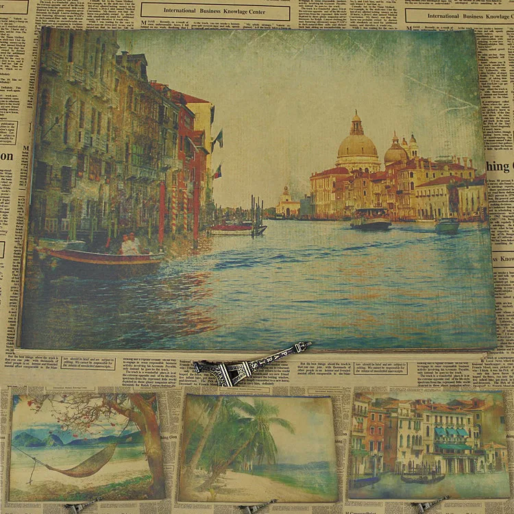 

Retro world, landscape, nostalgic style, decorative painting/Venice/wall sticker/kraft poster
