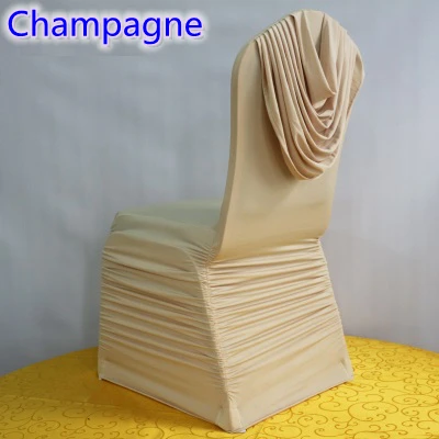 

Champagne colour universal lycra chair covers ruffled top cover chair spandex pleated luxury wedding decoration wholesale