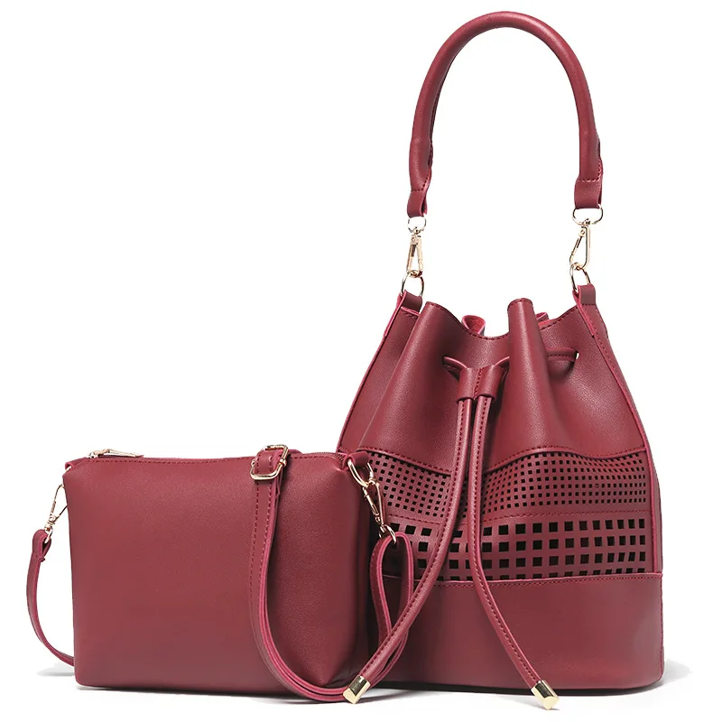 

2017 Summer Fashion Hollow Out Drawstring Women Messenger Bags Crossbody Ladies Solid Brand Women Bucket Shoulder Bag Set Female