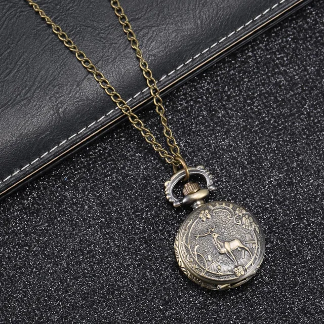 Fashion Vintage Retro Quartz Pocket Watch Alloy Deer Carving Sweater Chain Neckl Fashion Vintage Retro Quartz Pocket Watch Alloy Deer Carving Sweater Chain Neckl