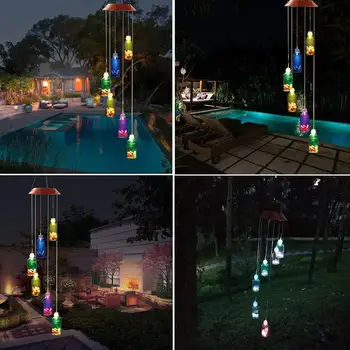 

Solar Powered LED Wind Chime Portable Color Changing Spiral Spinner Outdoor Decorative Windbell Light For Garden Patio Yard