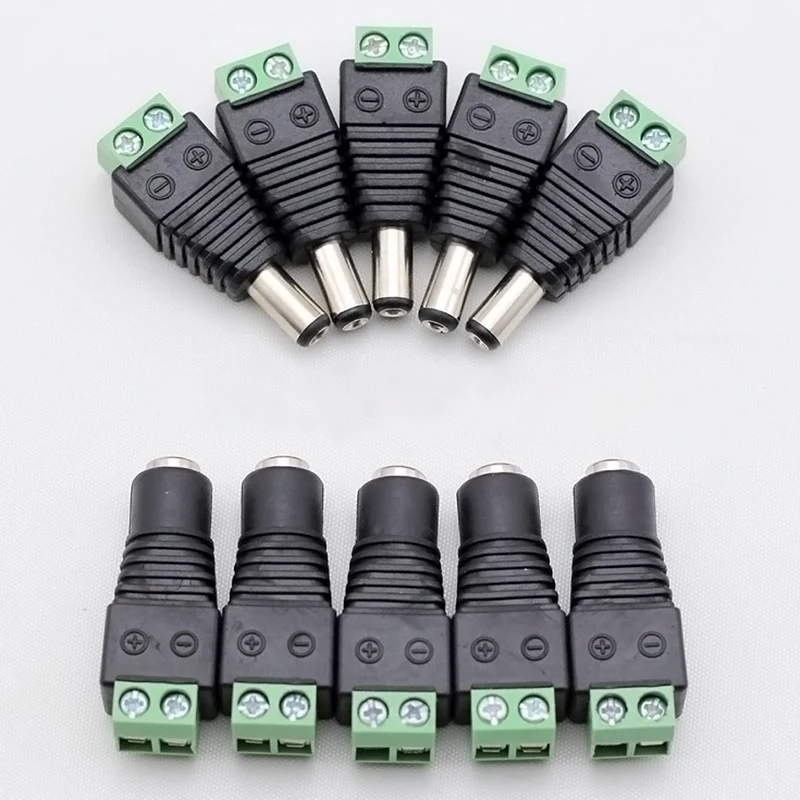 

5.5mm x 2.1mm Female Male DC Power Plug Adapter for 5050 3528 5060 Single Color LED Strip and CCTV Cameras