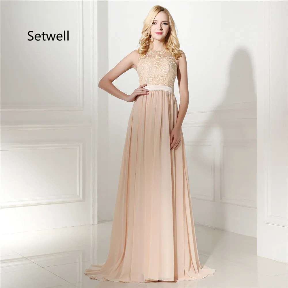 

Setwell Sexy Illusion Evening Dresses 2017 High Quality Chiffon Evening Gown Elegant Floor Length Long Prom Dress
