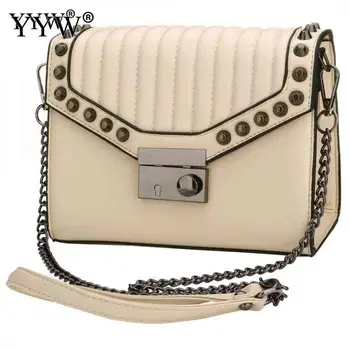 

High Quality Pu Leather Vintage Crossbody Bag For Women 2019 Casual Studded Bags Ladies White Khaki Black Shoulder Messenger Bag