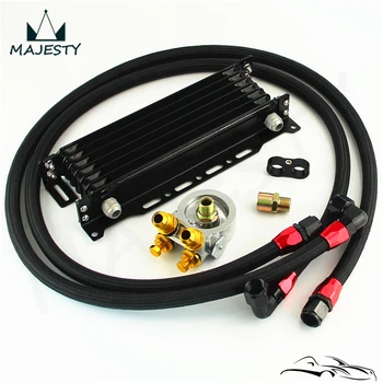 

176F /80 Deg Thermostat 7 Row Oil cooler w/ Mounting Bracket+ Adapter Hose Kit