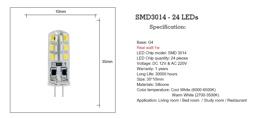 KARWEN 10 шт./лот светодиодный лампочка G4 лампа 3 Вт высокой мощности SMD3014 2835 DC 12 В AC 220 В белый/теплый белый светильник силиконовые люстры