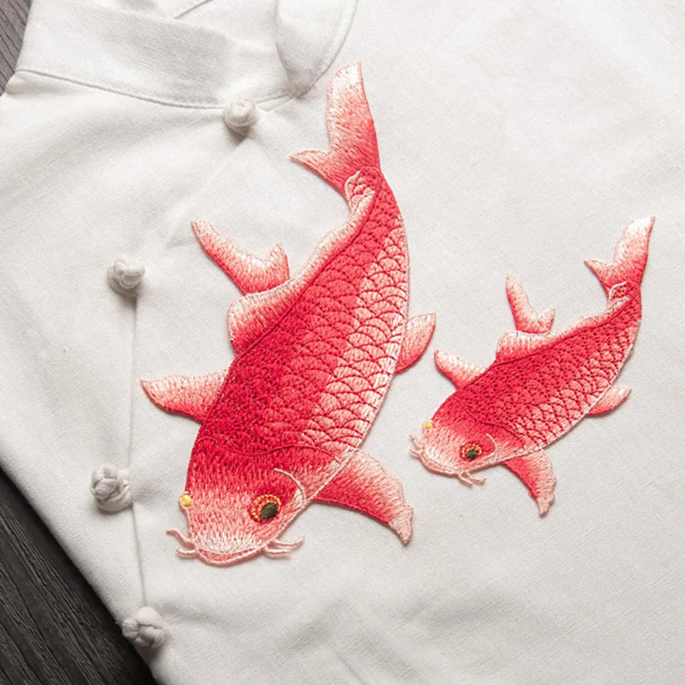

DoreenBeads 2 Sizes Fish Carp Embroidered Patches Appliques Handmade Patch Sticker for Garment Woman Bag Home Textiles DIY Craft