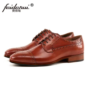 

Luxury Designer Round Toe Man Formal Dress Semi Brogue Shoes Genuine Leather Carved Men's Handmade Wedding Party Flats SS218
