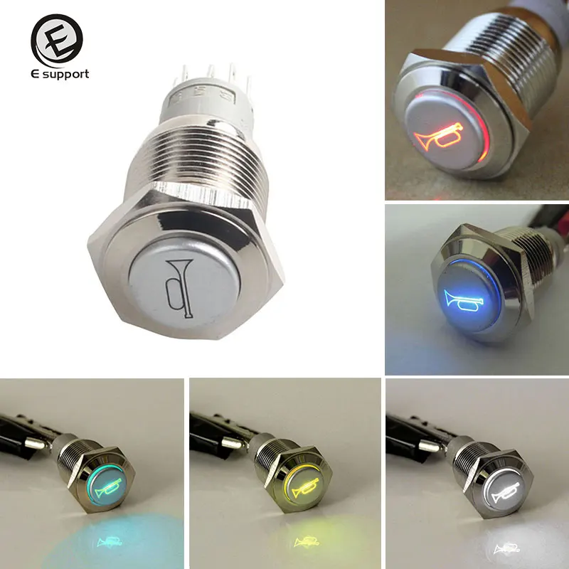 

EE support Universal Profession Car Styling 16mm 12V Led Light Push Button Momentary Switch Horn ON-OFF Automotive Accessories
