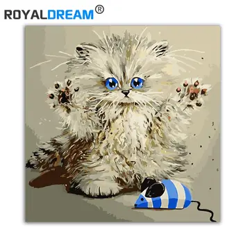 

ROYALDREAM Mouse White Cat Animals Painting Diy Digital Painting By Numbers Modern Wall Art Picture For Home Wall Artwork