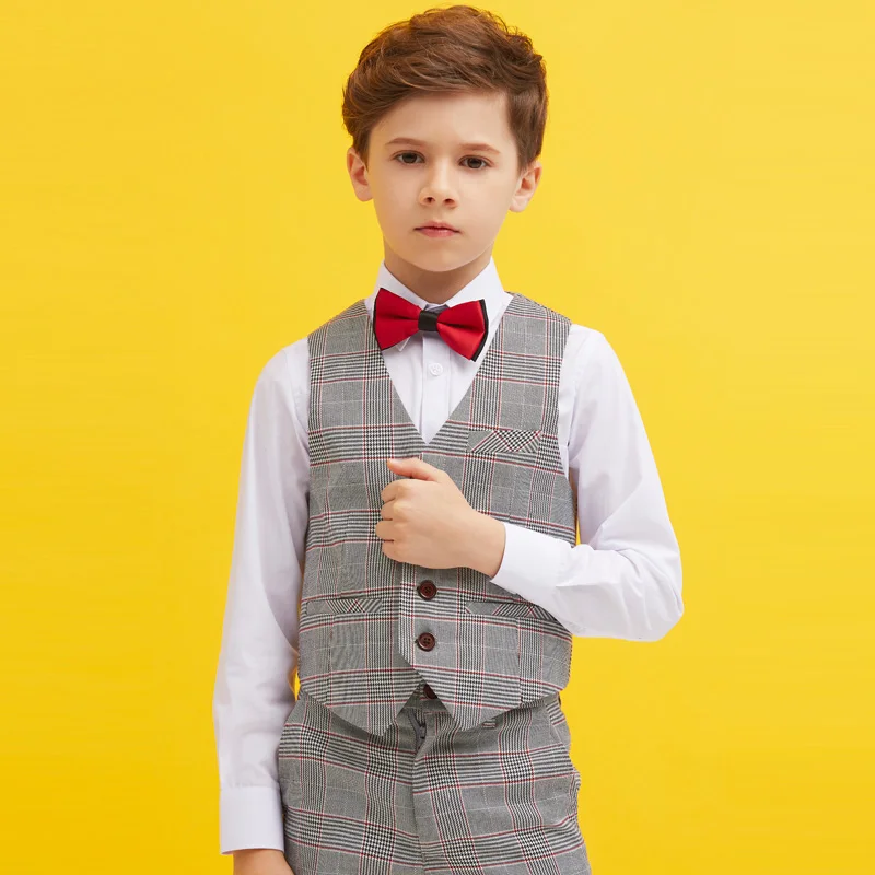 Ternos para o Menino Terno do Casamento Inglaterra Meninos Xadrez Blazer Pcs Vestido Formal Smoking Kid Página Menino Outfits 3 5 Inglaterra Meninos Xadrez Blazer 3 pcs Ternos