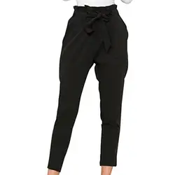 Челнока черный Высокая талия широкие штаны Повседневное ботфорты на шнуровке Для женщин Элегантный стрейч шифон Hosen брюки Повседневное