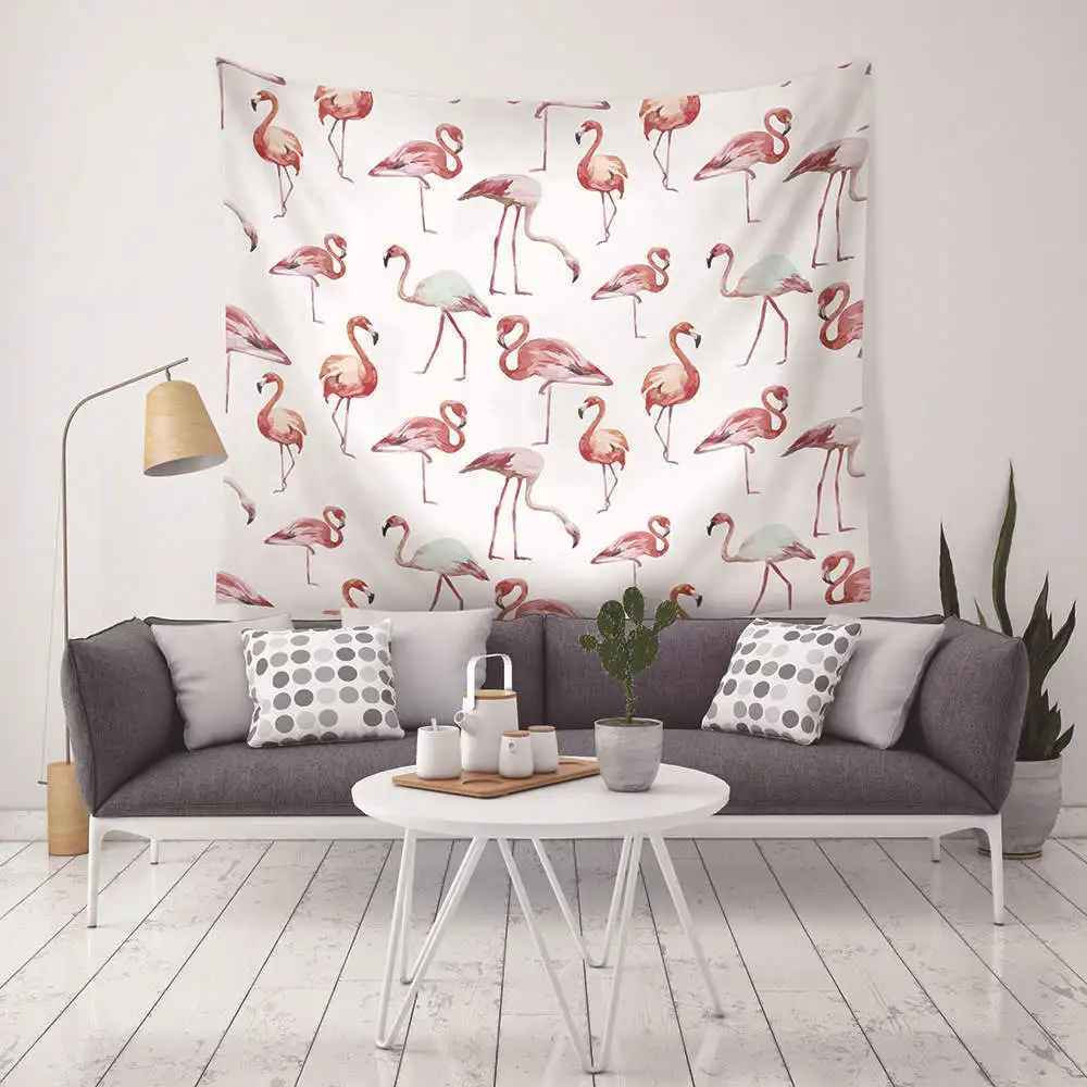 Modern Pink Flamingo Printed Macrame Wall Hanging Tapestry Decorative Wall Tapestry Carpet Beach Towel Boho Rectangle Tablecloth
