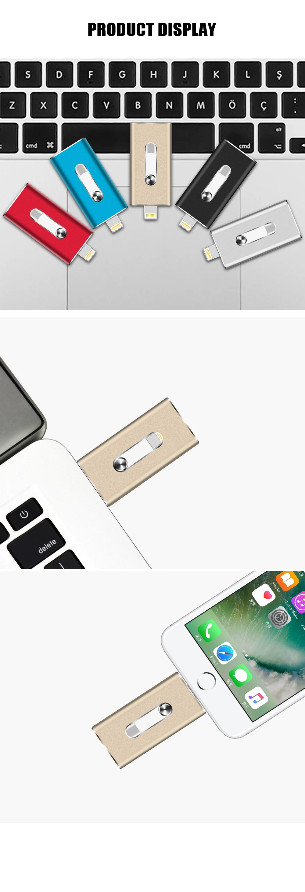 USB флеш-накопитель для iPhone 7,8, 6, 6 Plus, ipad металлическая ручка-накопитель HD memory stick двойного назначения мобильный Otg Micro 32 GB 64 GB флешка