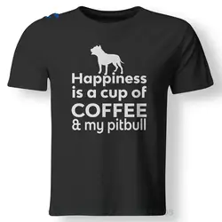 2017 Лидер продаж Новый для мужчин футболка счастье кофе и питбуль милые сувенир для любителя собак футболка Короткие повседневное