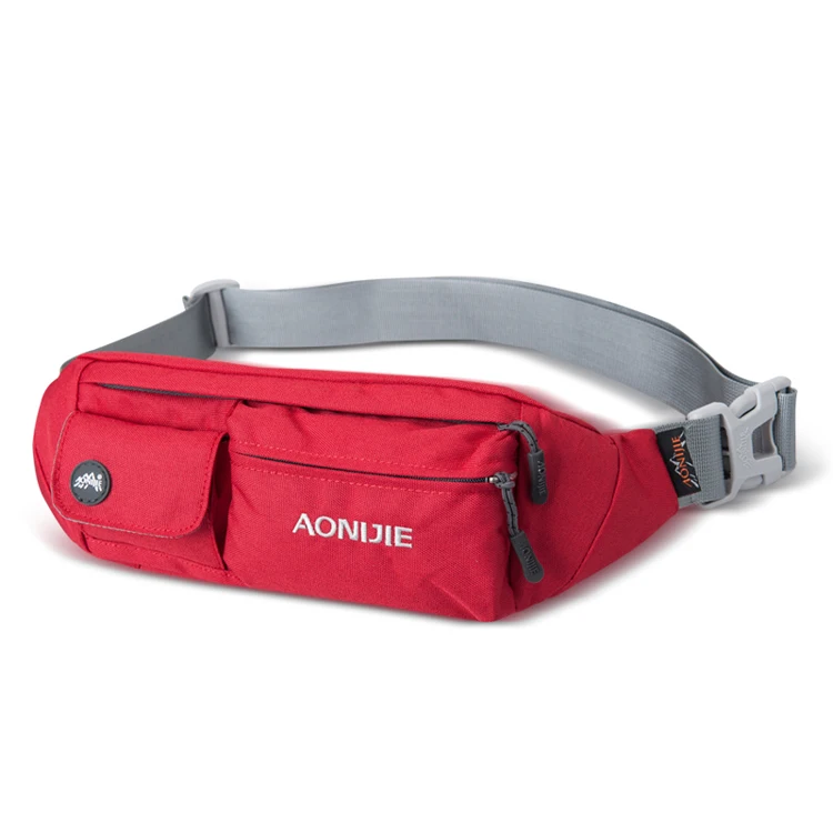 AONIJIE, мужская, женская сумка для бега, для спорта на открытом воздухе, поясная сумка для гонок, пеших прогулок, кемпинга, тренажерного зала, фитнеса, Противоугонный ремень, набедренная сумка - Цвет: Red