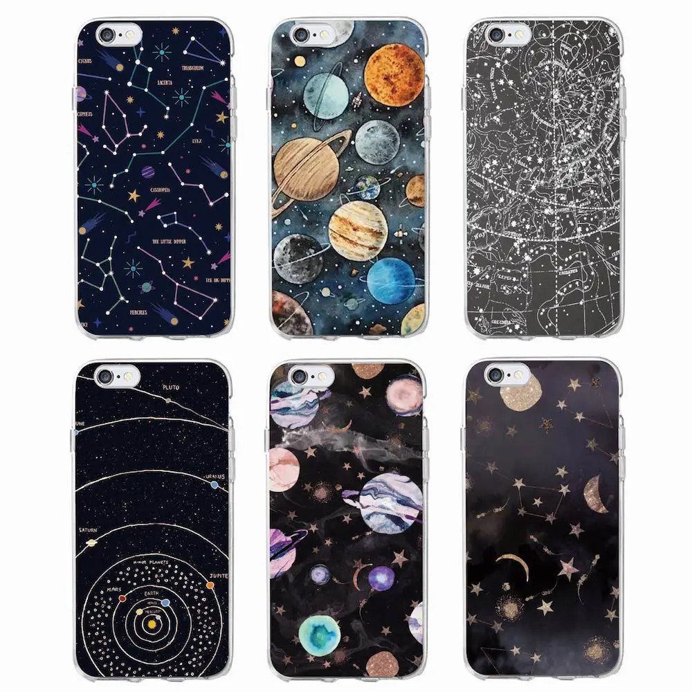 

Outer Space Planet Spaceship Constellation Stars Moon Soft Clear Phone Case For iPhone 11 Pro 7 7Plus 6 6S 6Plus 5 5S SE XS Max