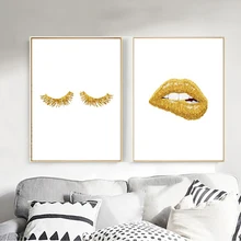 Холст Печатный плакат нордический домашний Декор золото губы стены Искусство модный стиль сексуальные губы ресницы картины гостиной модульная