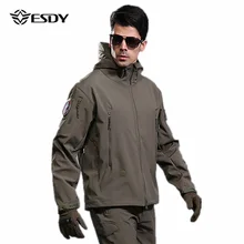 ESDY для мужчин Акула кожа мягкая оболочка куртки осень Открытый Кемпинг Пешие прогулки водонепроницаемый ветрозащитный флис теплая куртка