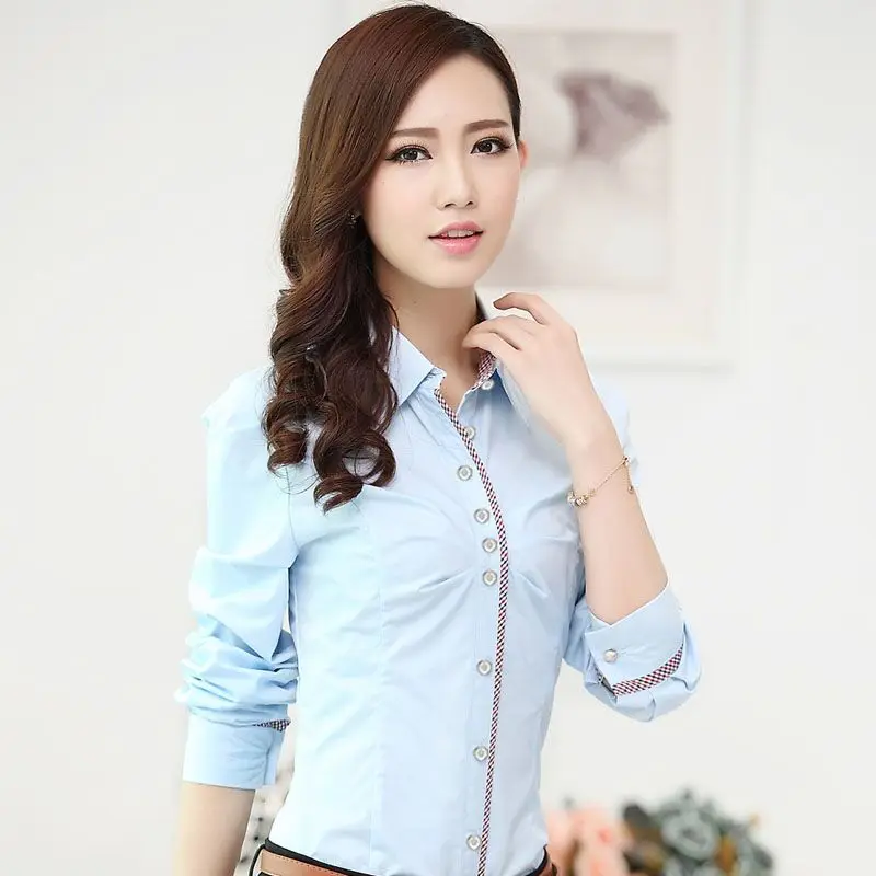 Большой размер 4XL формальная женская рубашка длинный рукав хлопок ol Элегантные Топы и блузки белые синие рубашки Офисная Рабочая одежда