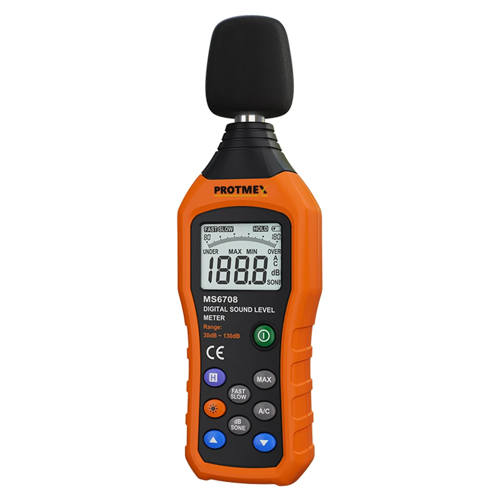 Цифровой измеритель уровня звука PROTMEX MS6708 шума децибел 30 ~ 130 дб с функцией быстрого/медленного выбора