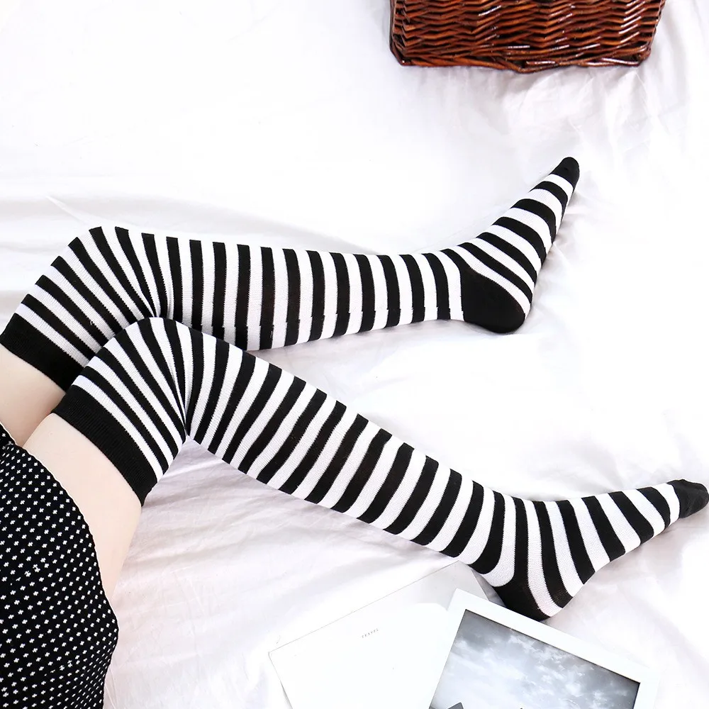 

New Fashion Women stockings high thigh Girl Winter Cotton Stripe Warmer Soft Cotton stockings harajuku cute stockings kawaii