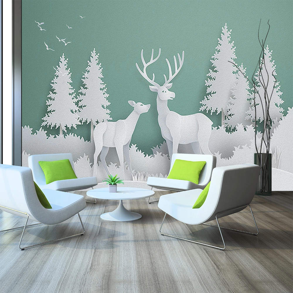 Custom 3d wallpaper modern 3D oil painting forest bird deer + TV background wall - healthy silk waterproof material Custom 3d wallpaper modern 3D oil painting forest bird deer + TV background wall - healthy silk waterproof material
