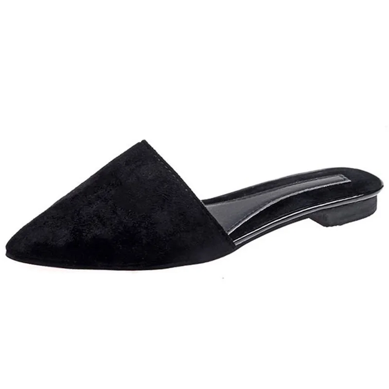Bailehou/Классическая обувь; женские тапочки с острым носком; туфли без задника на плоской подошве; женские тапочки; Модные женские повседневные шлепанцы с закрытым носком - Цвет: Черный