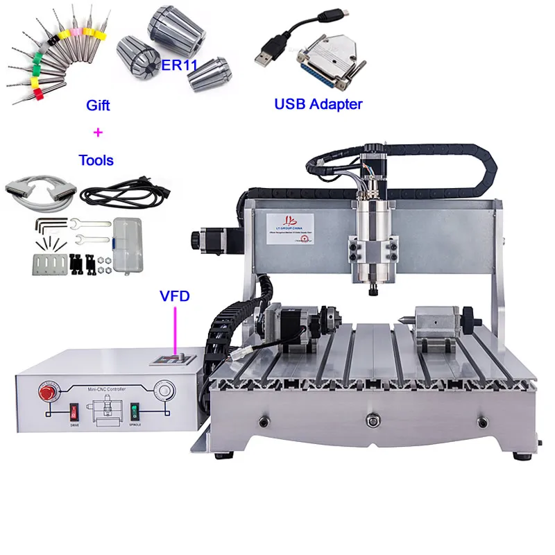 1500 Вт шариковый винт мини фрезерный станок с ЧПУ 6040 1.5KW 4 оси ЧПУ гравировальный станок для резки металла с ER11 цанговый патрон сверла