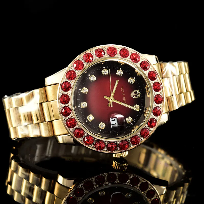 SOUTHBERG золотые часы для мужчин GMT вращающийся ободок сапфировое стекло нержавеющая сталь Ремешок Спортивные кварцевые наручные часы reloj relogio 44 мм