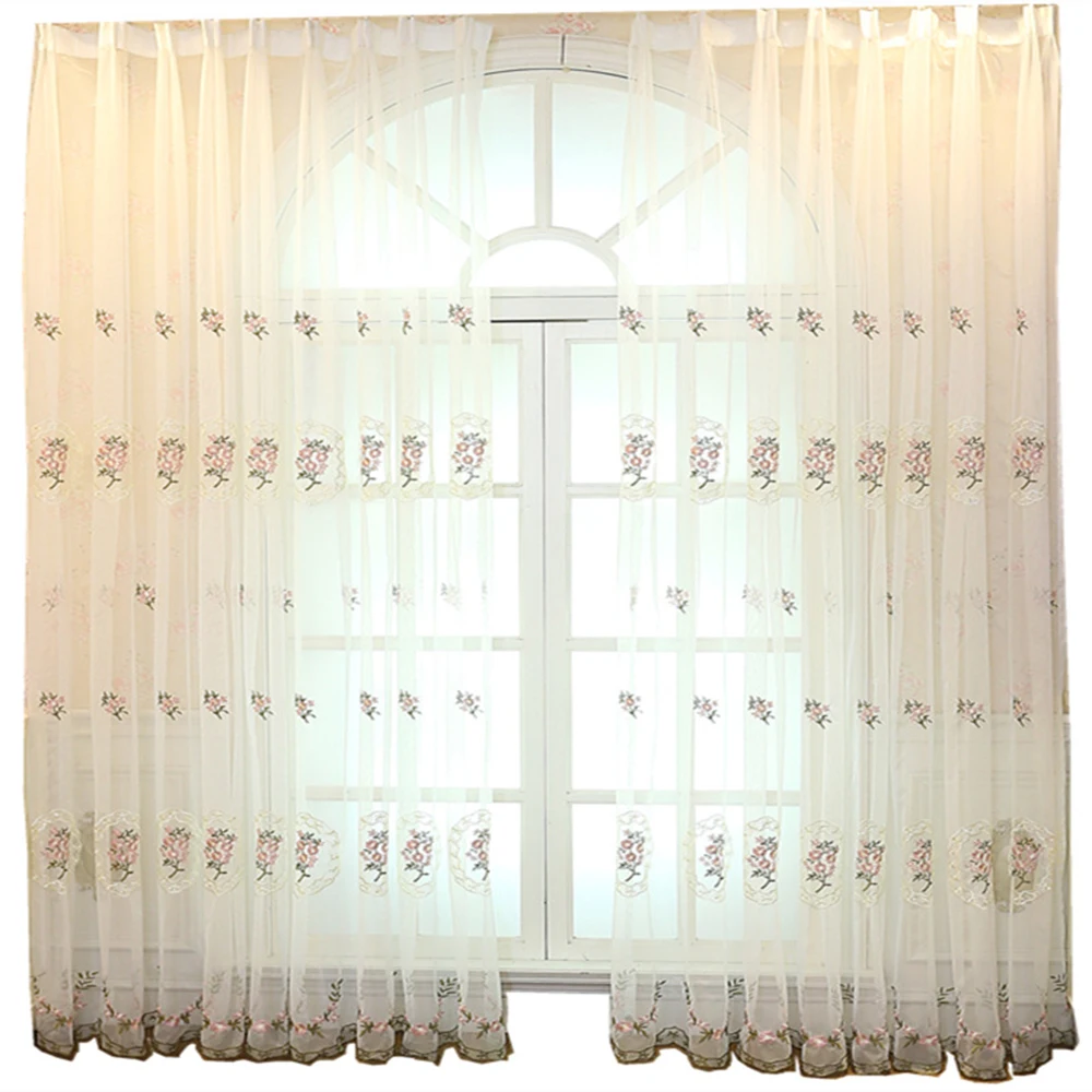 Luxury Modern Living Room Curtain Tulle Pink Blue Floral