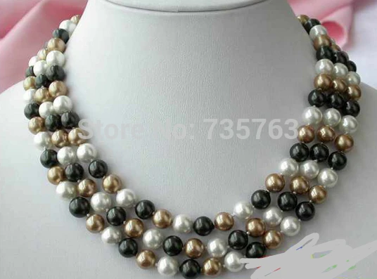 

HOT N570 BEAUTIFUL 3ROW 8MM WHITE BLACK SOUTH SEA SHELL PEARL NECKLACE
