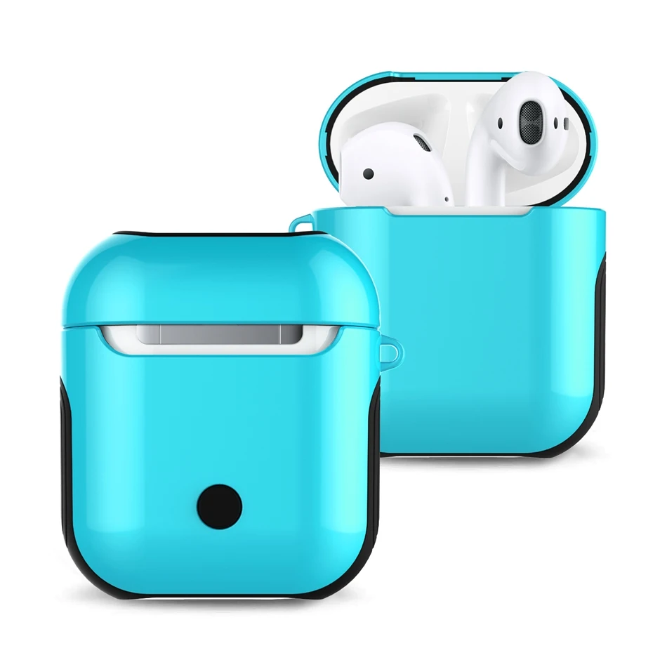 Для AirPods 2 чехол Bluetooth беспроводной Чехол для наушников для Apple защитный чехол для AirPods Глянцевая УФ-кожа аксессуары зарядная коробка - Цвет: L-Blue