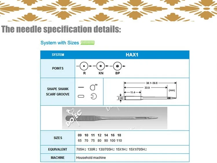 Dotec HAX1 705H Размер 110/18 швейные иглы, булавки аксессуары инструменты 100 шт. подходит для всех домашних швейных машин