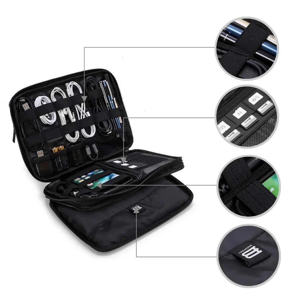 Bagsmart Double Layer Phone Charger Case/Travel Gear Organizer / Electronics Accessories Bag (Large, Grey)