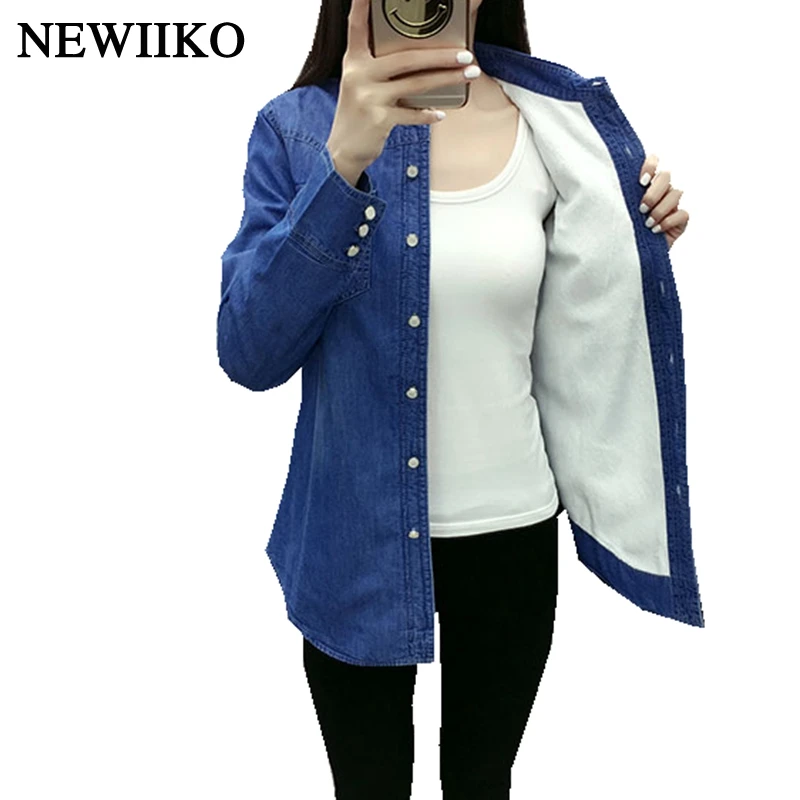

New Autumn winter women flannel Warm thickening pocket Button long sleeve blouse Denim shirt casual flannel tops plus size