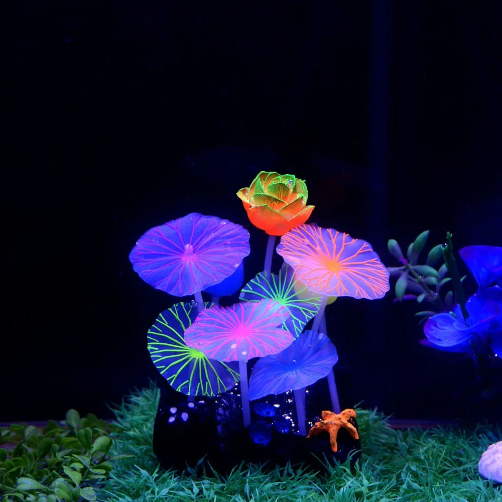 Plastic Aquarium Plants Decor Lotus Flower Green Plants Aquarium Fish