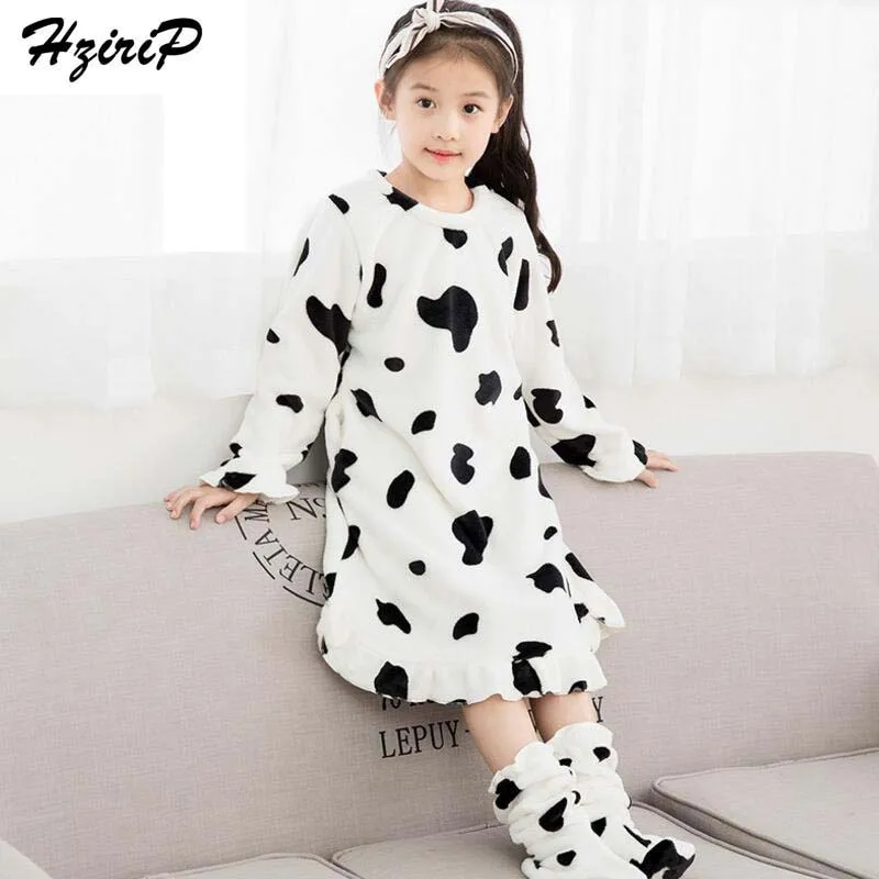 

HziriP New 2017 Winter Children Nightgown Dress Leisure Cute Princess Flannel Warm Thicker Pajamas Kids Girls Clothes For 3-14Y