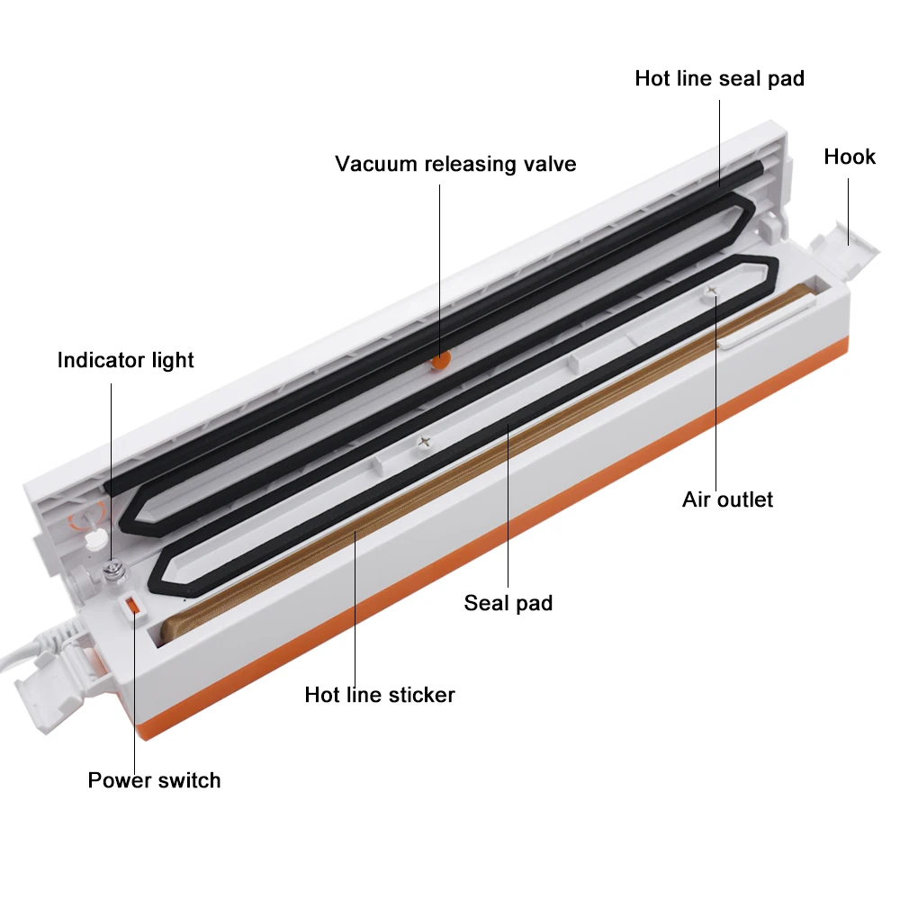 100 Вт портативный бытовой пищевой вакуумный упаковщик упаковочная машина Электрический пленочный пищевой упаковщик вакуумный упаковщик с 15 пакетами бесплатно