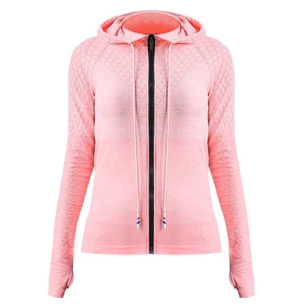 FE542 Толстовка для бега Женская куртка для йоги и тренировок куртка на молнии с отверстием для большого пальца одежда для фитнеса Спортивная одежда для спортзала Топ