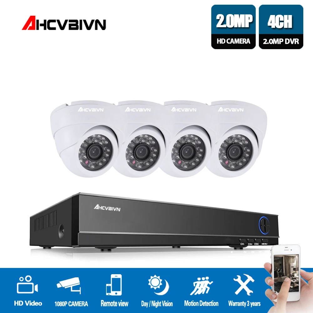 

AHCVBIVN HD 1080P CCTV Camera System 4CH Video Surveillance DVR 4pcs Outdoor Security Camera Dome cctv kit
